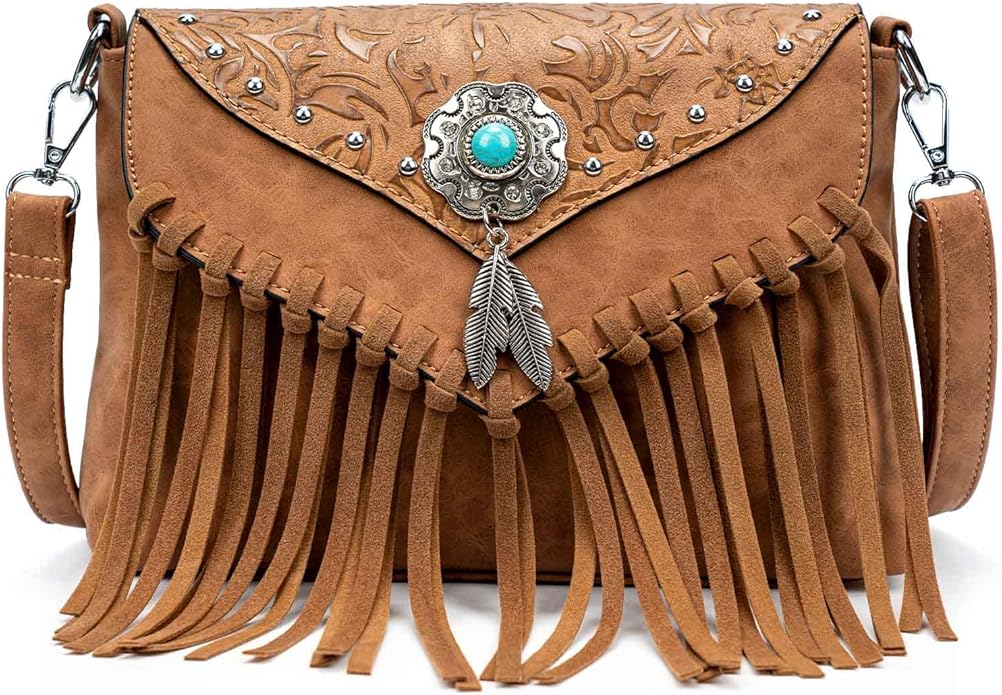 Tassel Shoulder Bag with Turquoise Concho