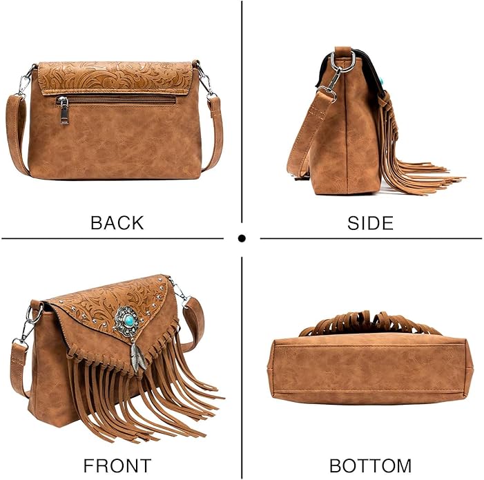 Tassel Shoulder Bag with Turquoise Concho