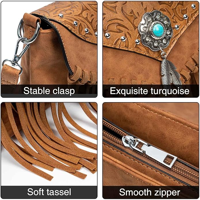 Tassel Shoulder Bag with Turquoise Concho