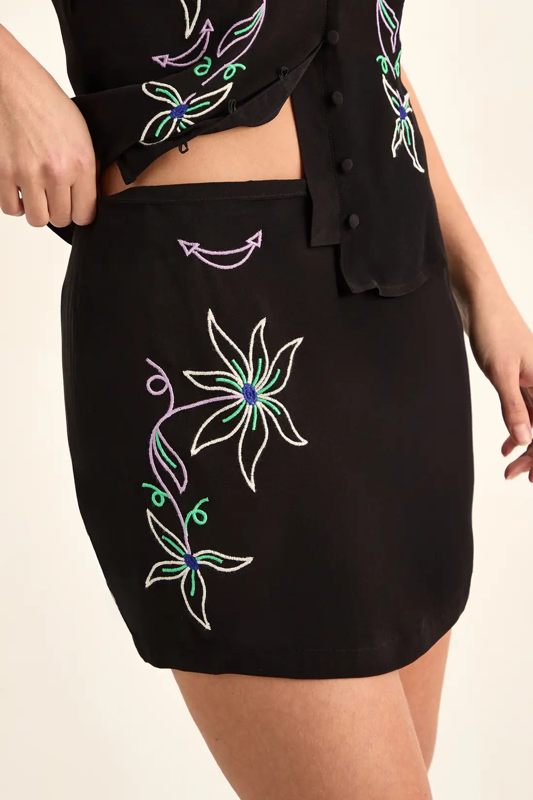 Western Embroidered Mini Skirt + Halter Neck