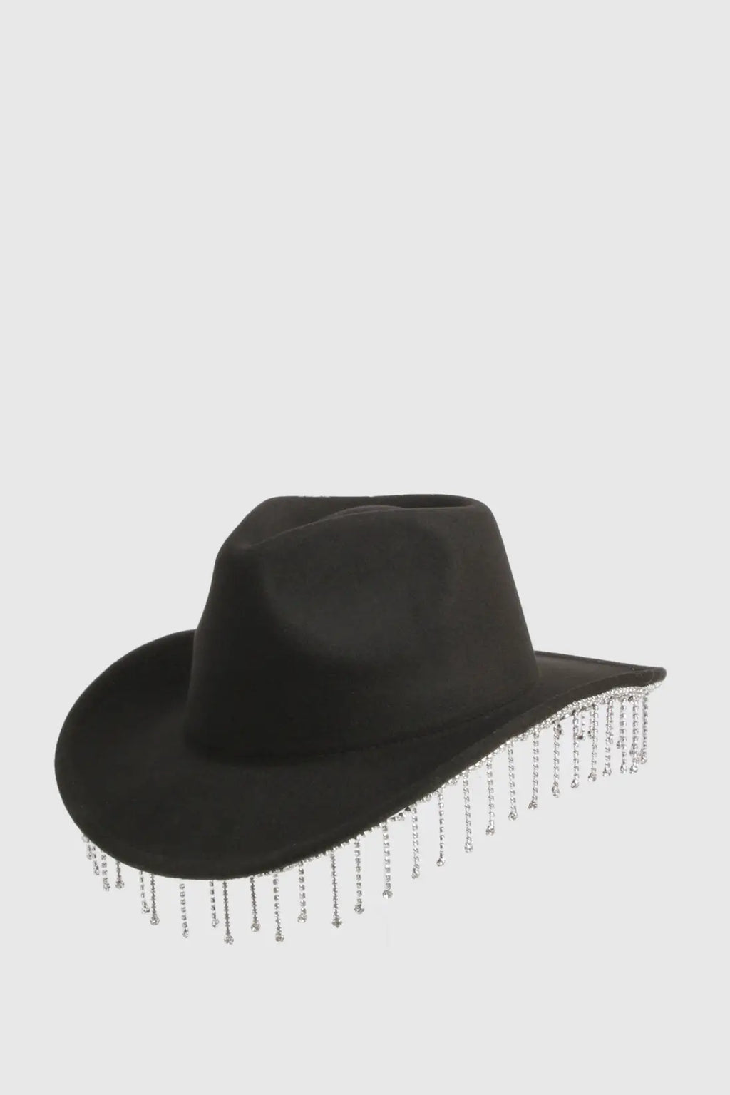 Black Diamante Tassel Trim Cowboy Hat