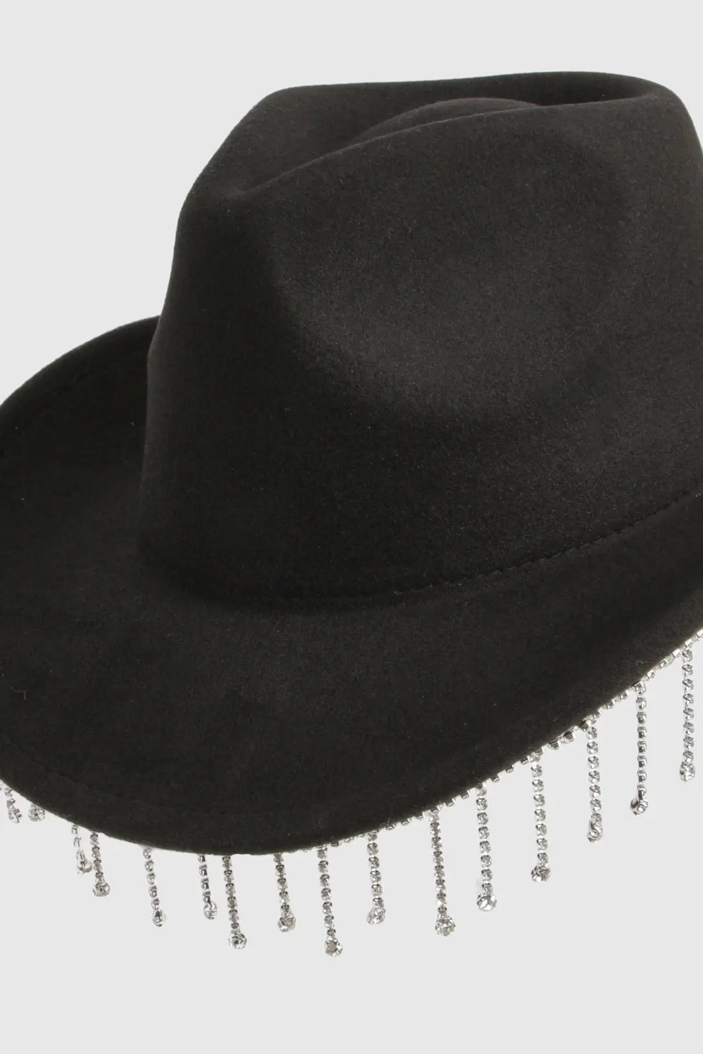 Black Diamante Tassel Trim Cowboy Hat