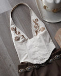 Sirena Beige Western Floral Embroidered Halter Top